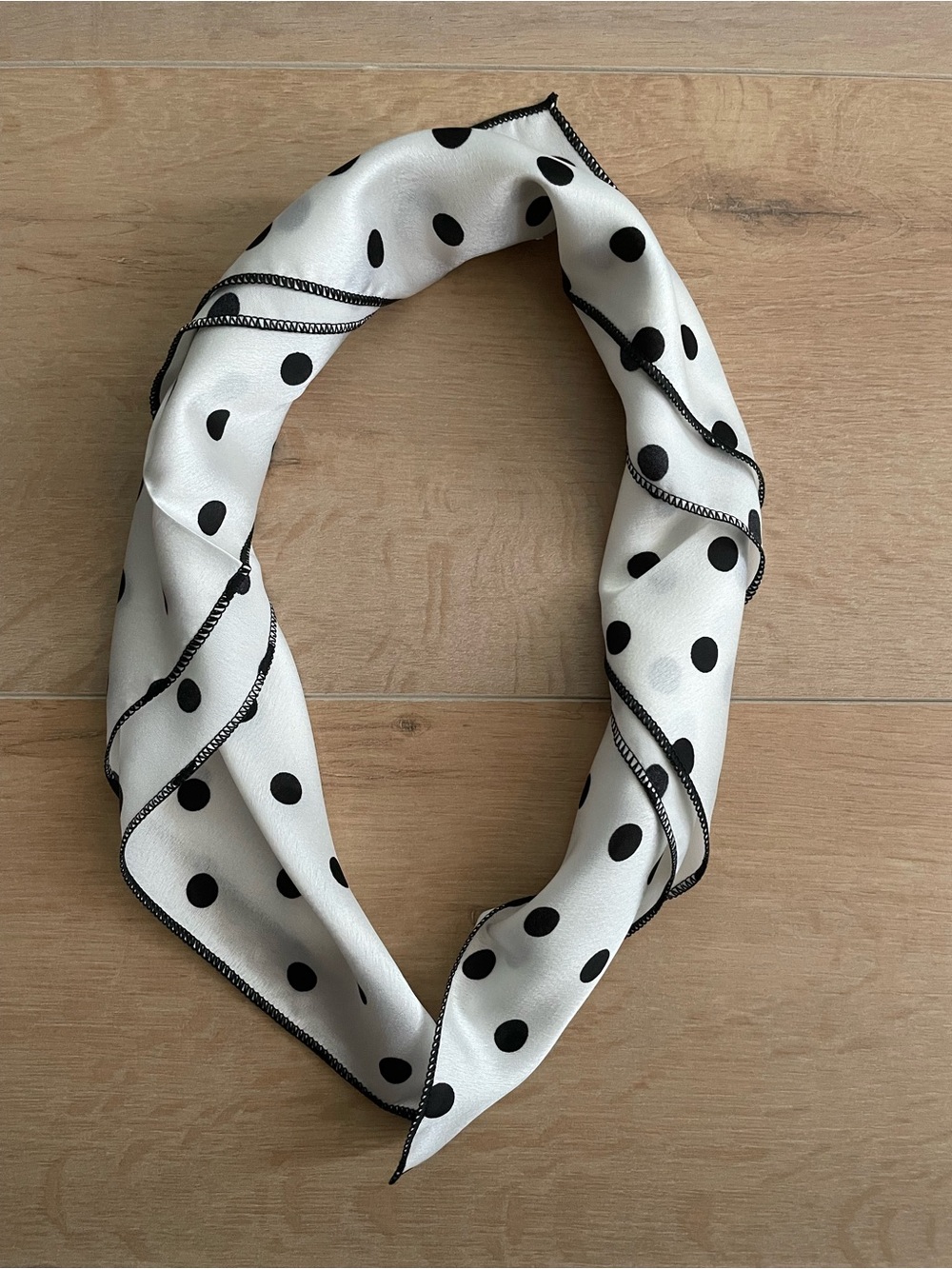 Black & White Polka Dot Silk-Feel Neck Scarf/ Hair Accessories / Bag Accents